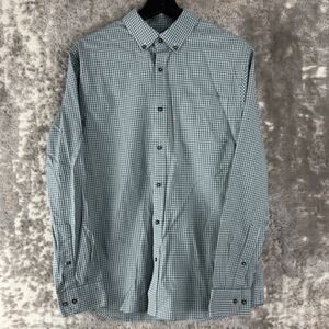 Black Brown 1826 Sz M Checker Casual Button Shirt Gray Long Sleeve Pocket Collar